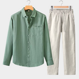 LONG-SLEEVED SUMMER SET - GREEN/BEIGE