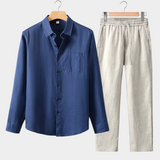 LONG-SLEEVED SUMMER SET - NAVY BLUE/BEIGE