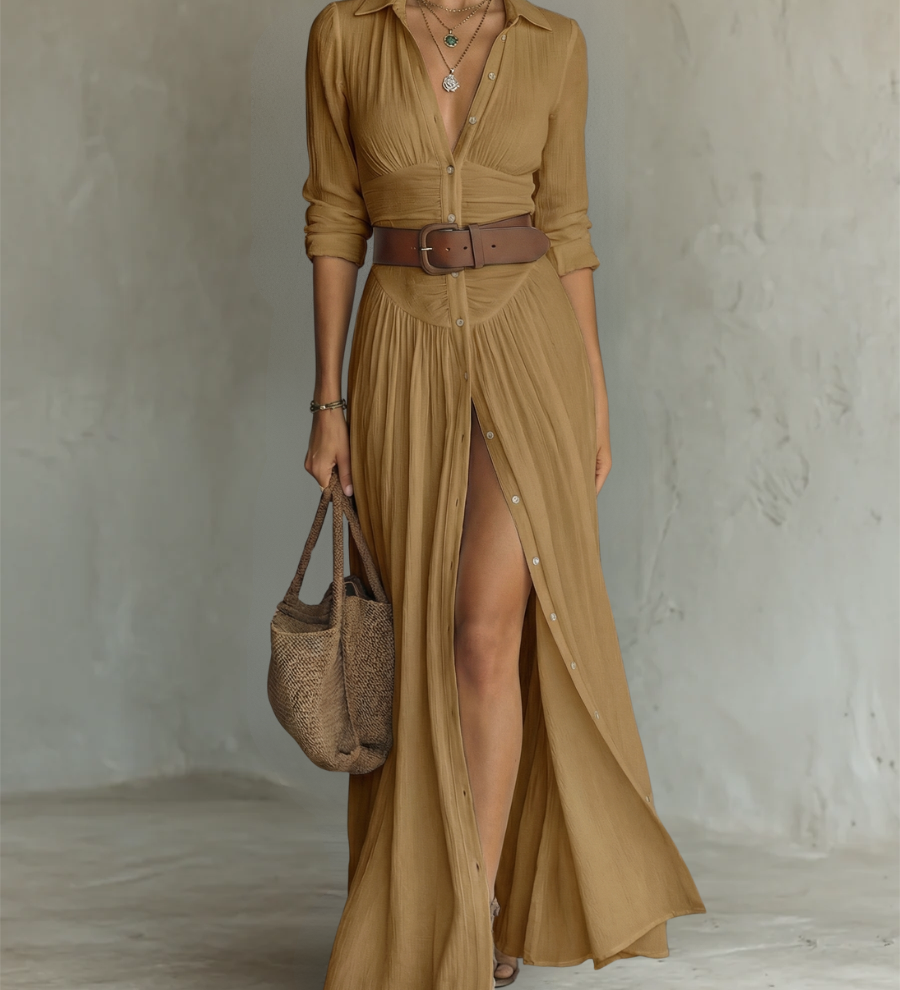 Suzanne | Maksikleid sa rever kragnom