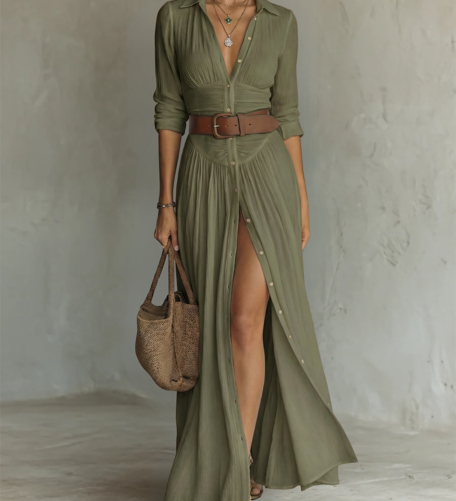 Suzanne | Maksikleid sa rever kragnom