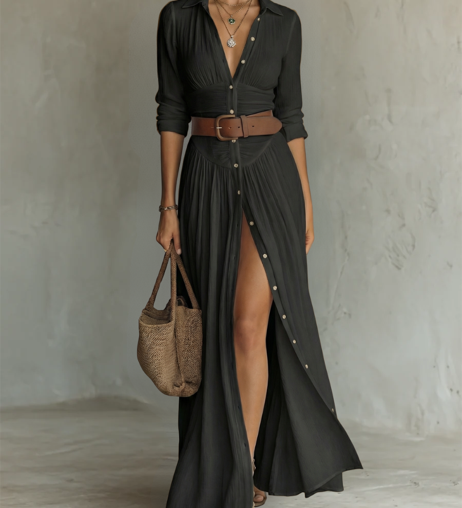 Suzanne | Maksikleid sa rever kragnom