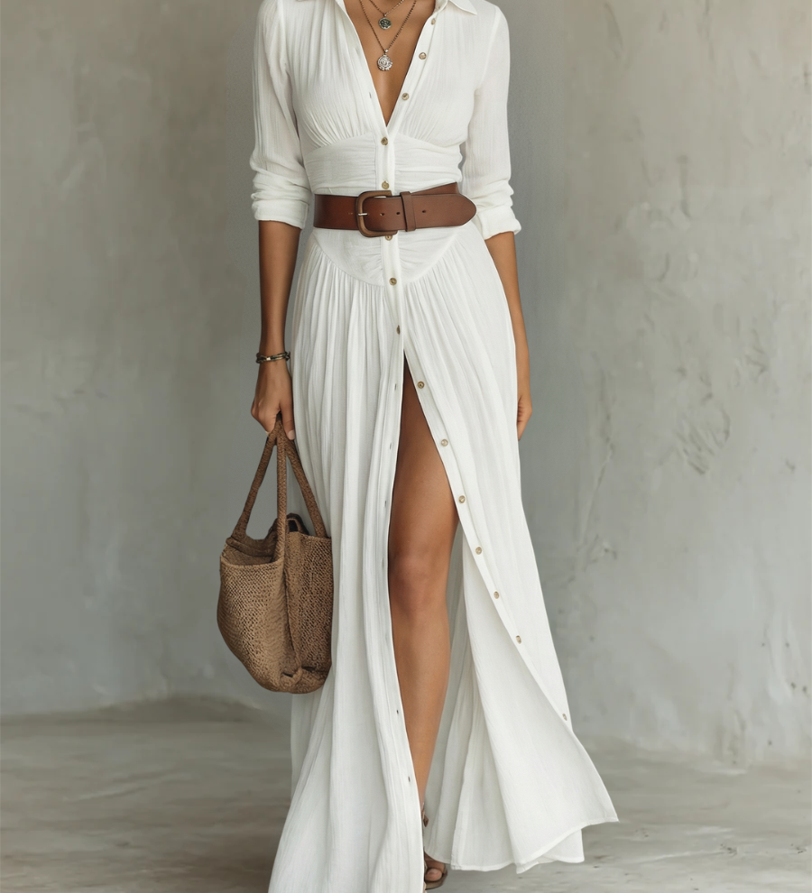 Suzanne | Maksikleid sa rever kragnom