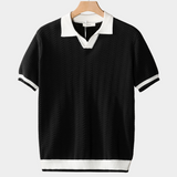 Crna Polo Majica s Kontrastnim Teksturama