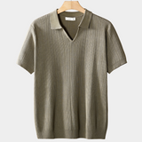 Rebrasta polo majica boje taupe s otvorenim ovratnikom